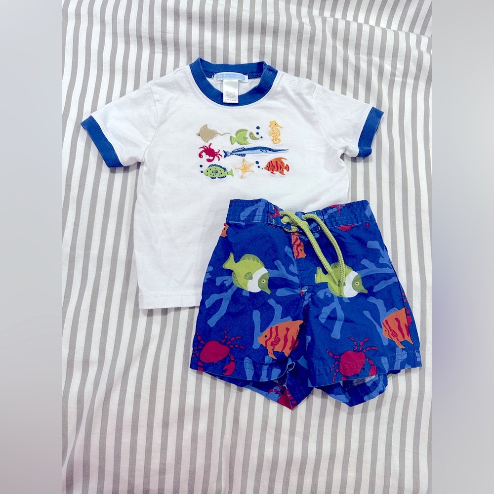Janie and Jack Summer swim Short set Fish 3-6 months